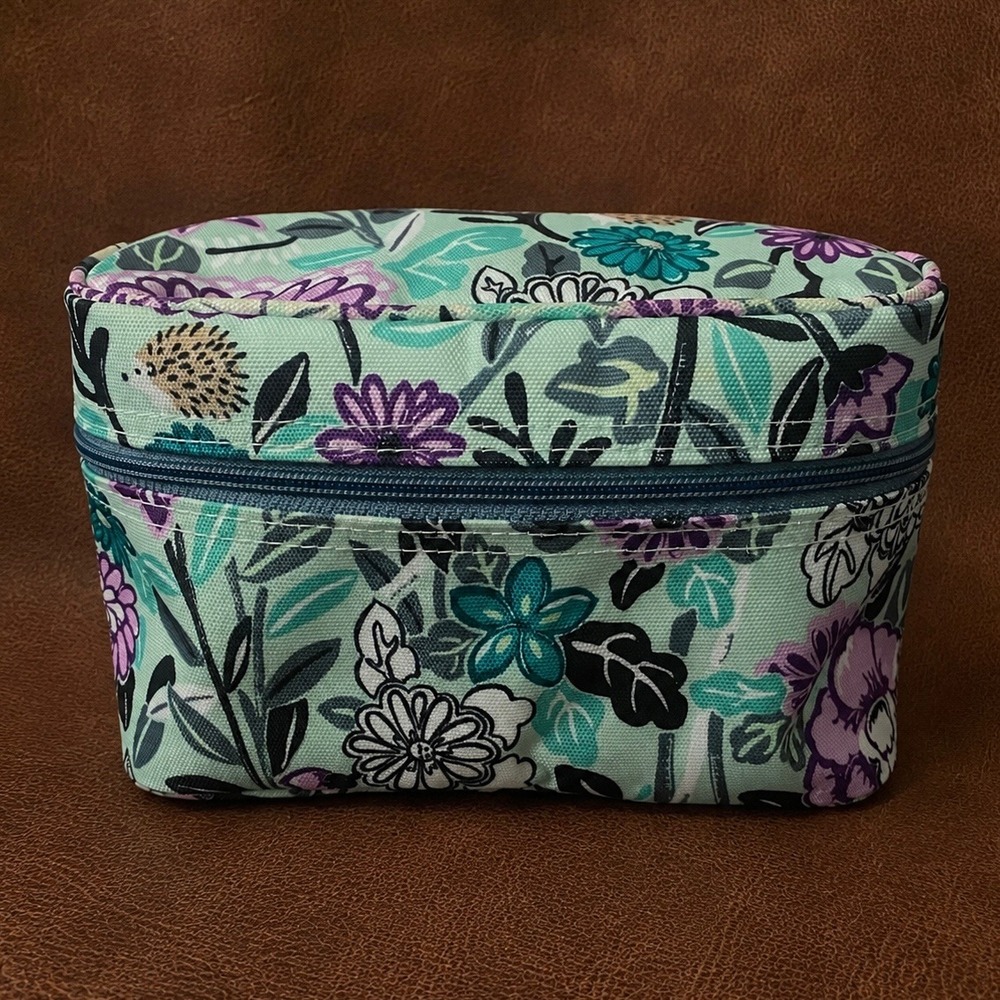 Vera Bradley Penelope's Garden Zippered Cosmetic Bag Floral Hedgehog Travel Case